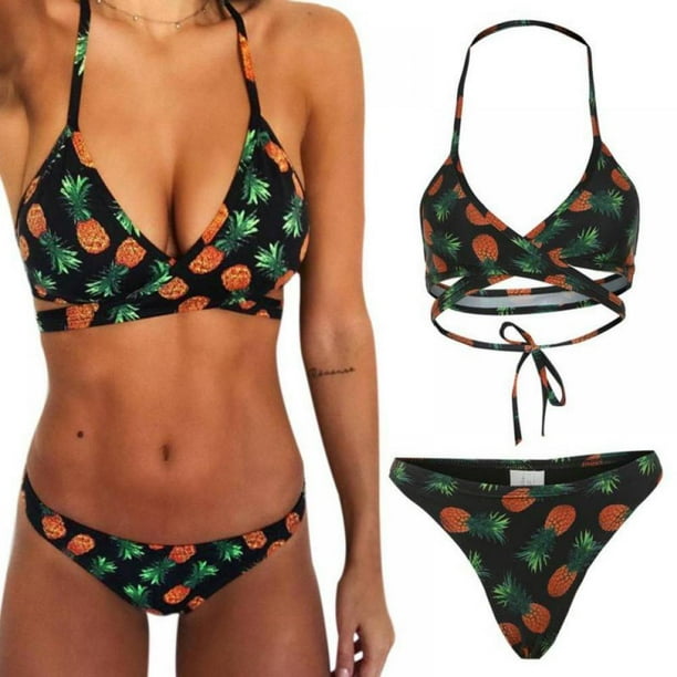Mujeres Push Up Swimsuit Back Strappy Pineapple Print Bikini Set Beachwear Mujeres Push Up Swimsuit Back Strappy Pineapple Print Bikini Set Beachwear